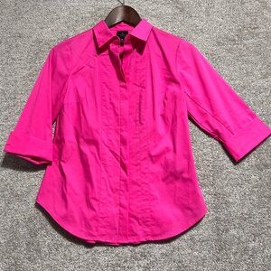 Worthington Woman’s Pink Button Front Elbow Sleeve Blouse Size Petite Small